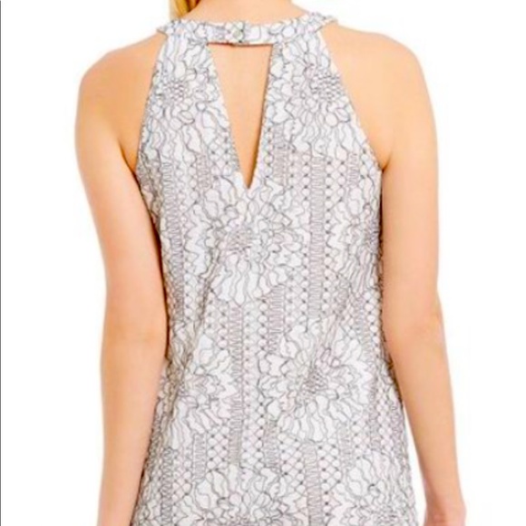 Skies Are Blue(Dillard's) Sz SMALL 2 Tone black & Cream Lace Shift Halter Dress - Picture 4 of 6